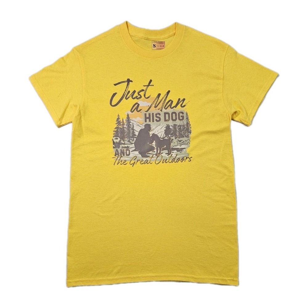 Just A Man And His Dog Hiking Trail Lake Shirt Size Small Mountain Fun Gift